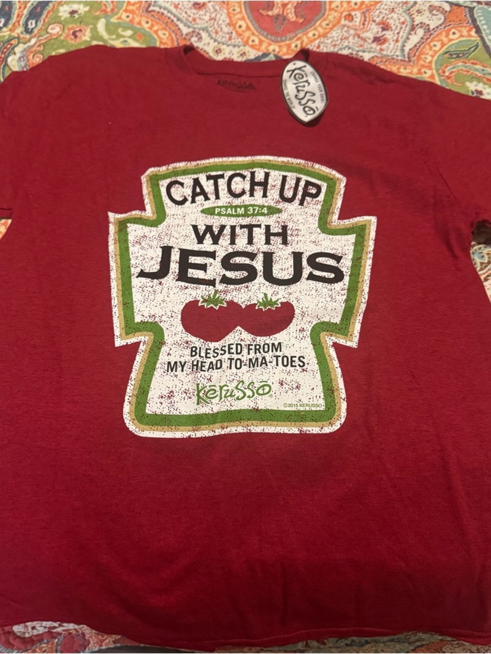 Kervsso Women's 'Catch Up With Jesus' Short-Sleeve Graphic Tee - Red